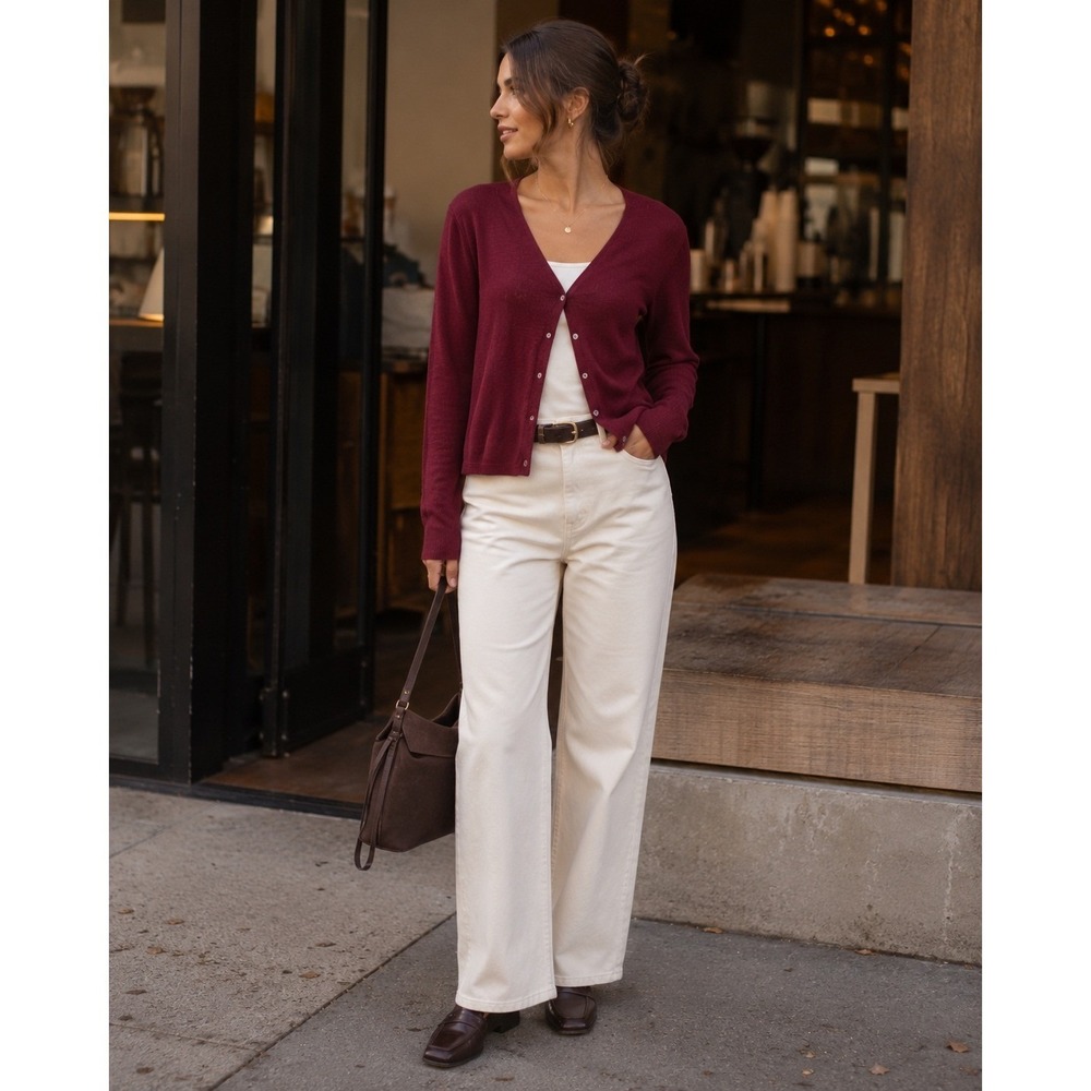 Madewell Cardigan Sweater Women Medium Burgundy V-Neck Button Front Cotton Blend